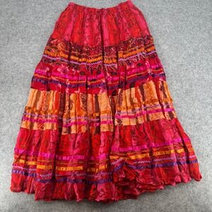 Anii by Natural Womens Red Orange Boho Tiered Ribbon Trim Rayon Maxi Skirt Med